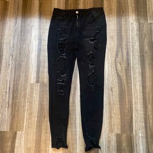 Shein Distressed High Rise Black Skinny Jeans